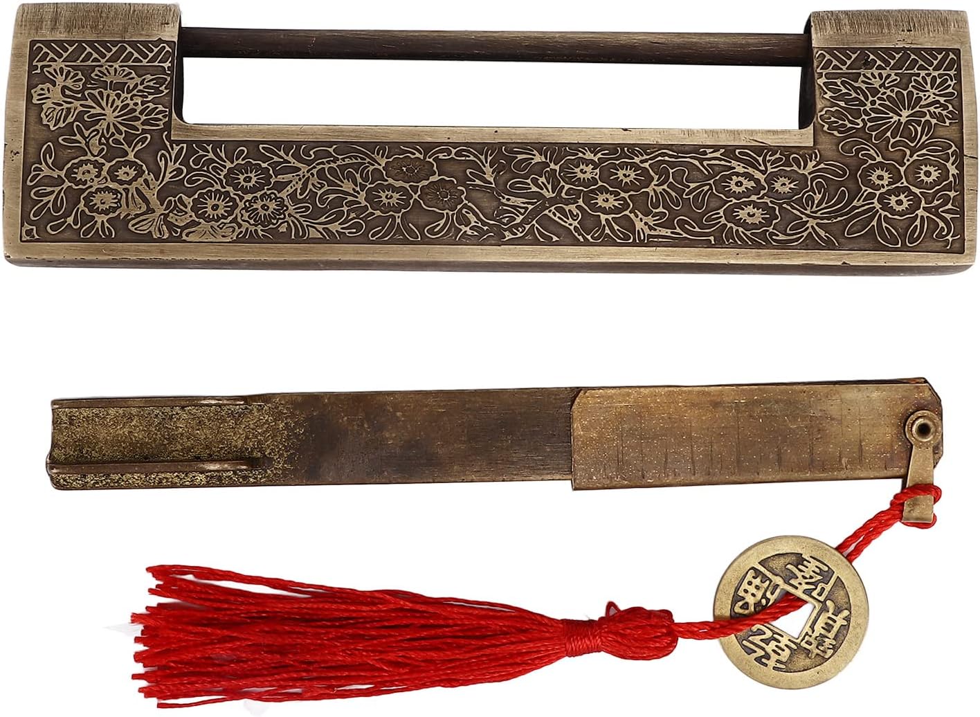 Chinese Antique Lock R Spacing 9cM 3.5in Pattern Brush Horizontal Padlock Lock for Gift Boxes Cabinets Chinese Antique Lock R Spacing for Family