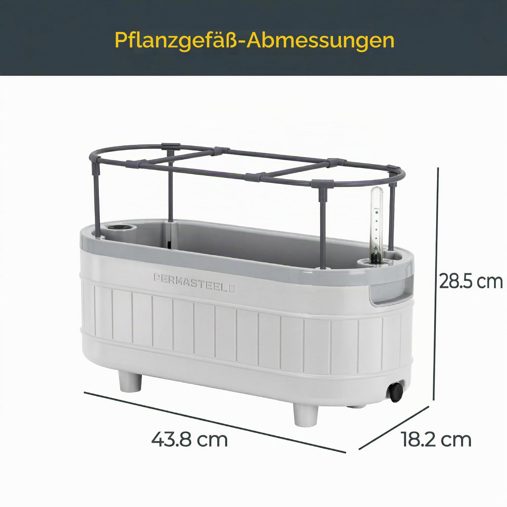 Permasteel Kräutergarten mit Rankhilfe und Bewässerungssystem - Pflanztöpfe mit Wasserspeicher für Fensterbank, Küche oder Balkon - 45 cm - Kräutertopf Selbstbewässernd inkl Wandhalterung - Weiss