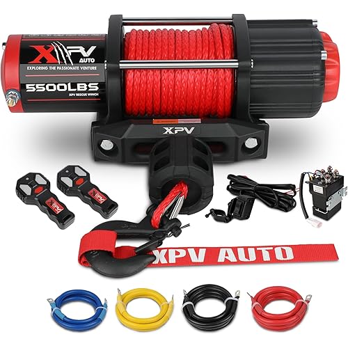 5500 lb. Winch Electric Winch Synthetic Rope 12V for ATV UTV Wireless RemoteTowing Winches Waterproof for Off Road Trailer Boat