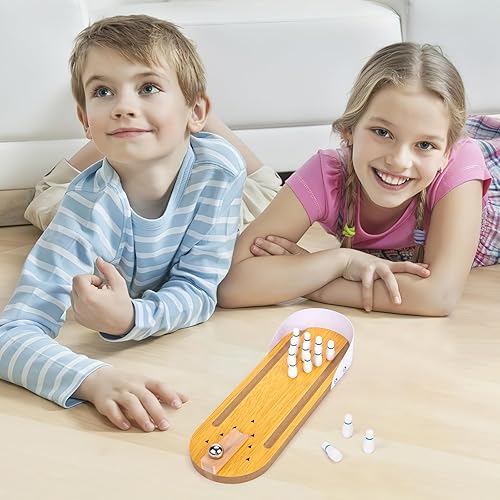 Miniatura 8 de MCPINKY Juego de 18 mini bolos, mini juego de bolos de mesa, juego de bolos de escritorio, juguete pequeño para el hogar, bolera para oficina,