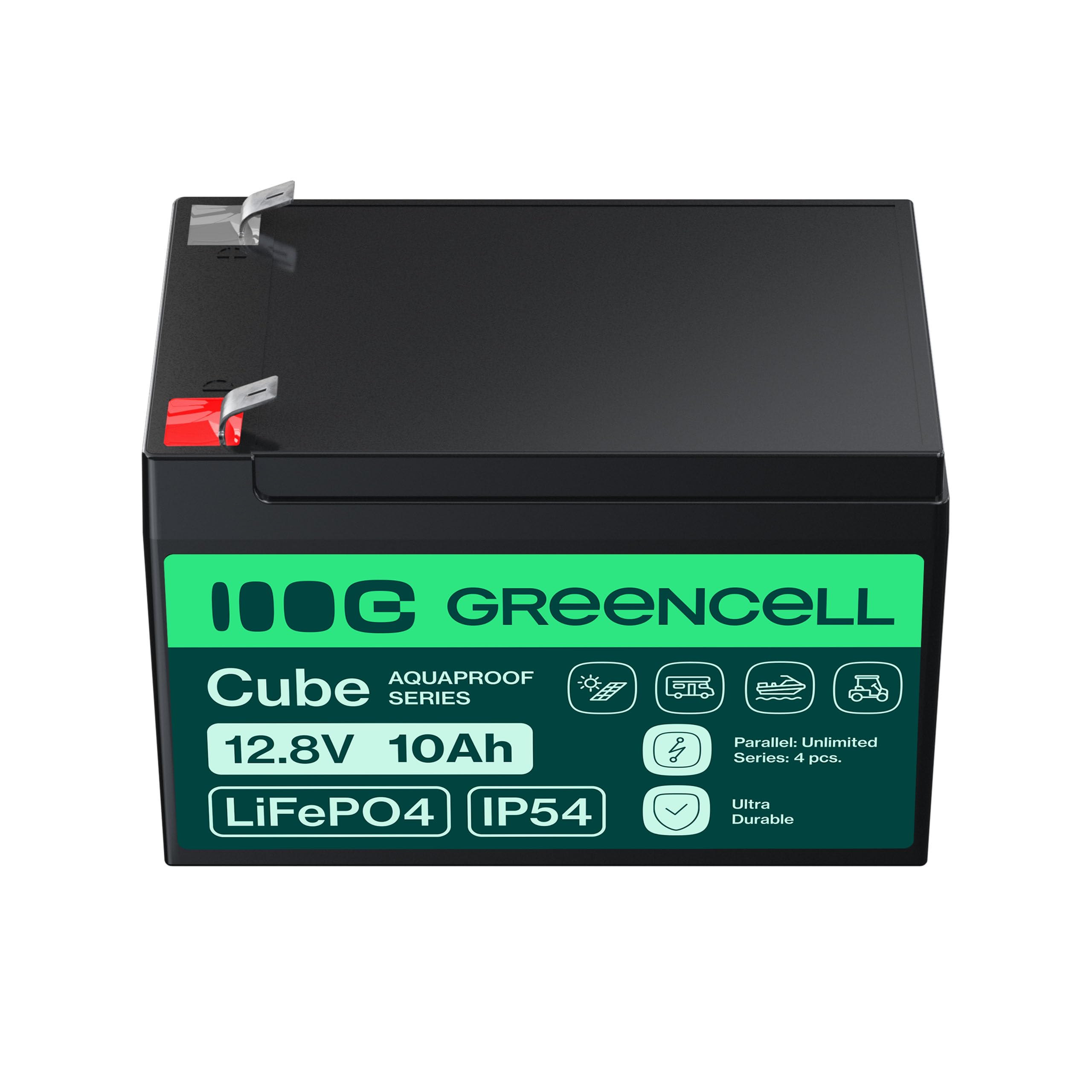 Green Cell Batería Cube LiFePO4 10Ah 12,8 V – Batería de fosfato de Litio para autocaravanas, Barcos, Sistemas solares, Sistemas Fuera de Red, con BMS, Ligera y Segura