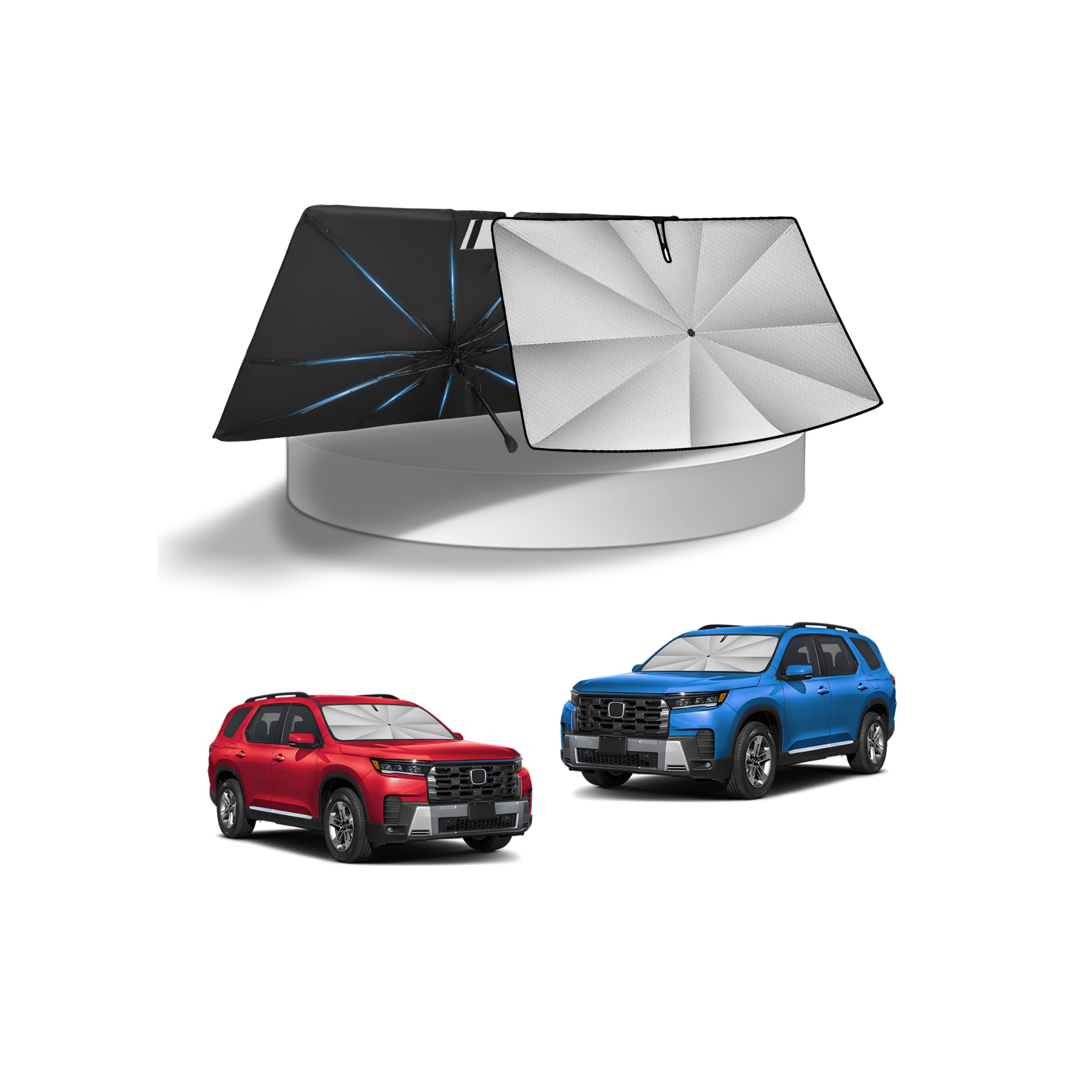 KUST Windshield Sun Shade Umbrella for 【2016-2026 Honda Pilot】 | Ice Crystal Windshield Sunshade | Foldable Sunshade with Bendable Handle | Blocks Heat &amp; UV Scratch Resistant Keep Car Cool