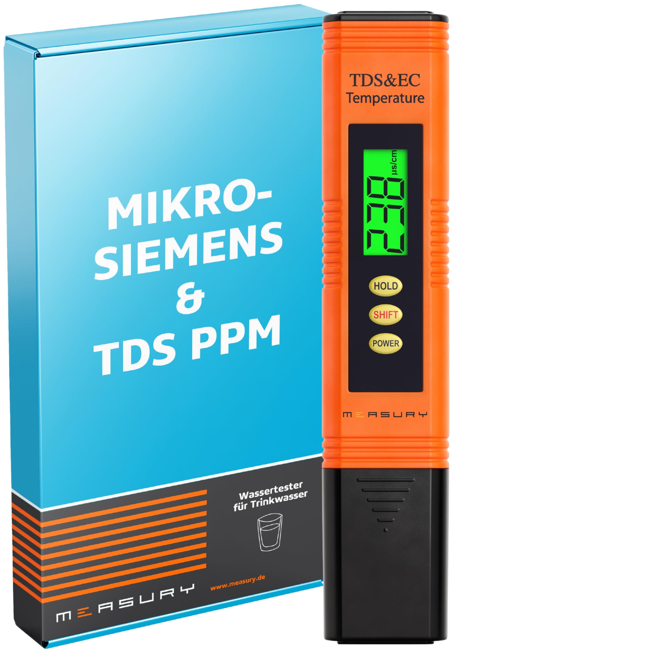 Measury Mikrosiemens Messgerät und PPM Messgerät Wasser, Wassertester Trinkwasser, TDS Messgerät für Trinkwasser, EC Messgerät, Leitwertmessgerät Aquarium - Leitfähigkeitsmessgerät Wasser Tester