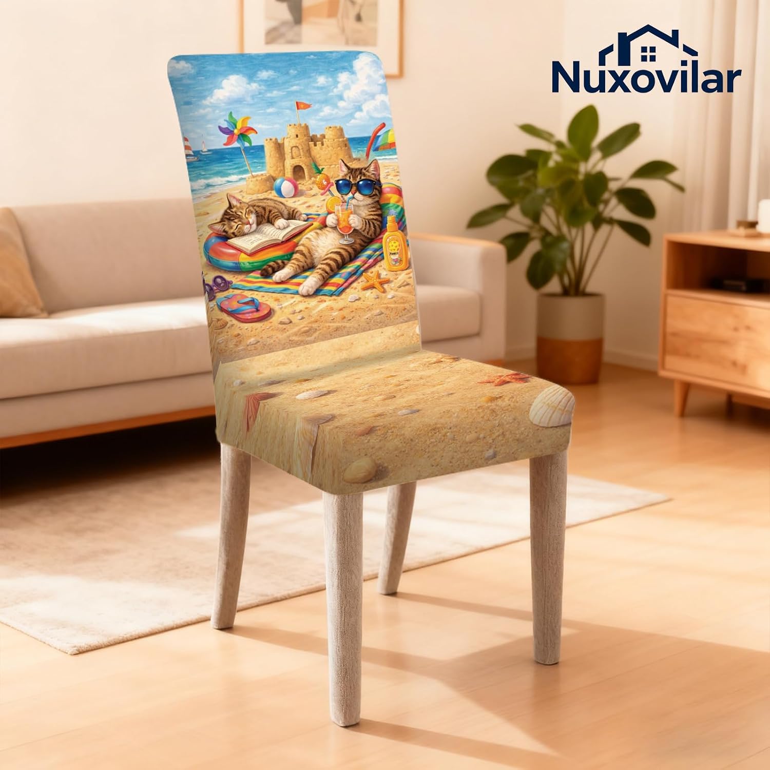 Nuxovilar 2PCS Beach Cat Summer Pattern Milk Silk Chair Covers 24x67in
