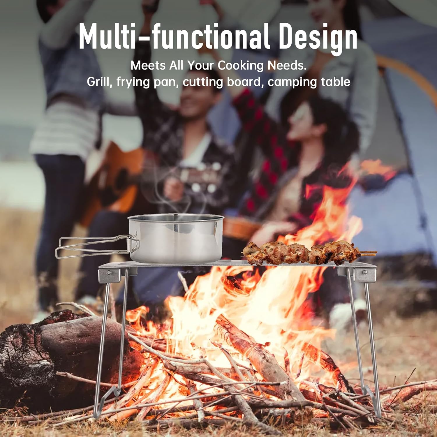 Camping Table Folding Campfire Grill Portable Ti BBQ Grill Hiking Camping Grill with Legs Weight Camp Tables Portable Foldable