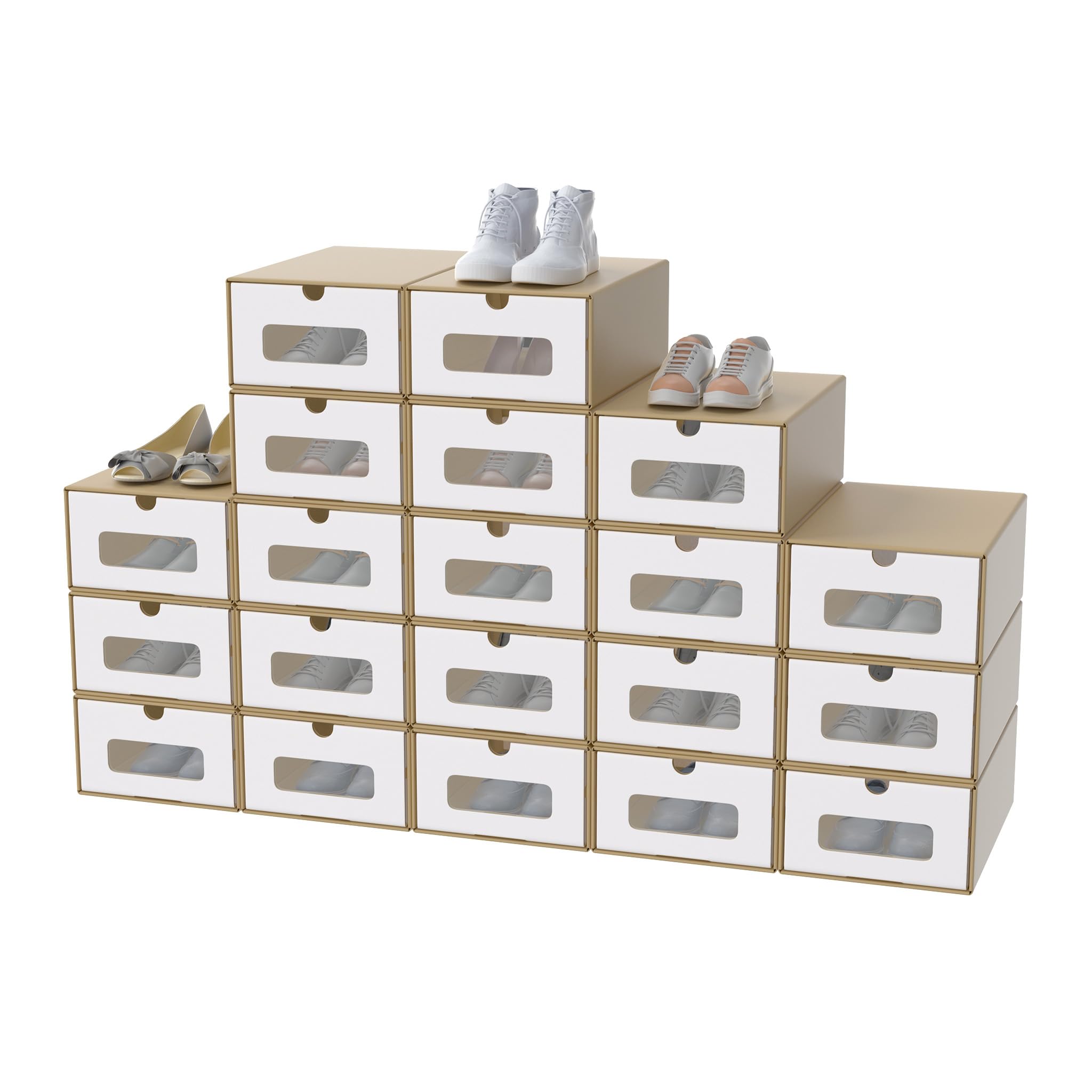 YEATHOR 20pcs Shoe Boxes Shoe Storage Boxes Stackable Kraft Paper Shoe Organizer with Lid and Clear Viewing Window Shoe Containers Space Saving for Wardrobe Shoe Cabinet Entrance, Brown