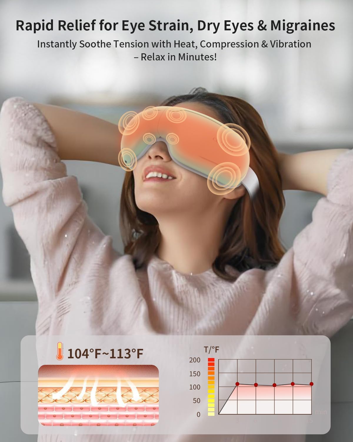 Eye Massager with Heat and Compression - Avocado Green Heated Eye Mask with Vibration, Bluetooth Music, 6 Modes, Rechargeable 1200mAh Battery for Eye Strain, Dry Eyes, Migraines Relief - Image 2