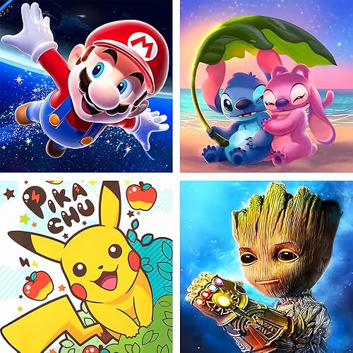 Paquete de 4 kits de pintura de diamantes para niños, arte de diamantes 5D para edades de 6 a 12 años, arte y manualidades fáciles y divertidas para