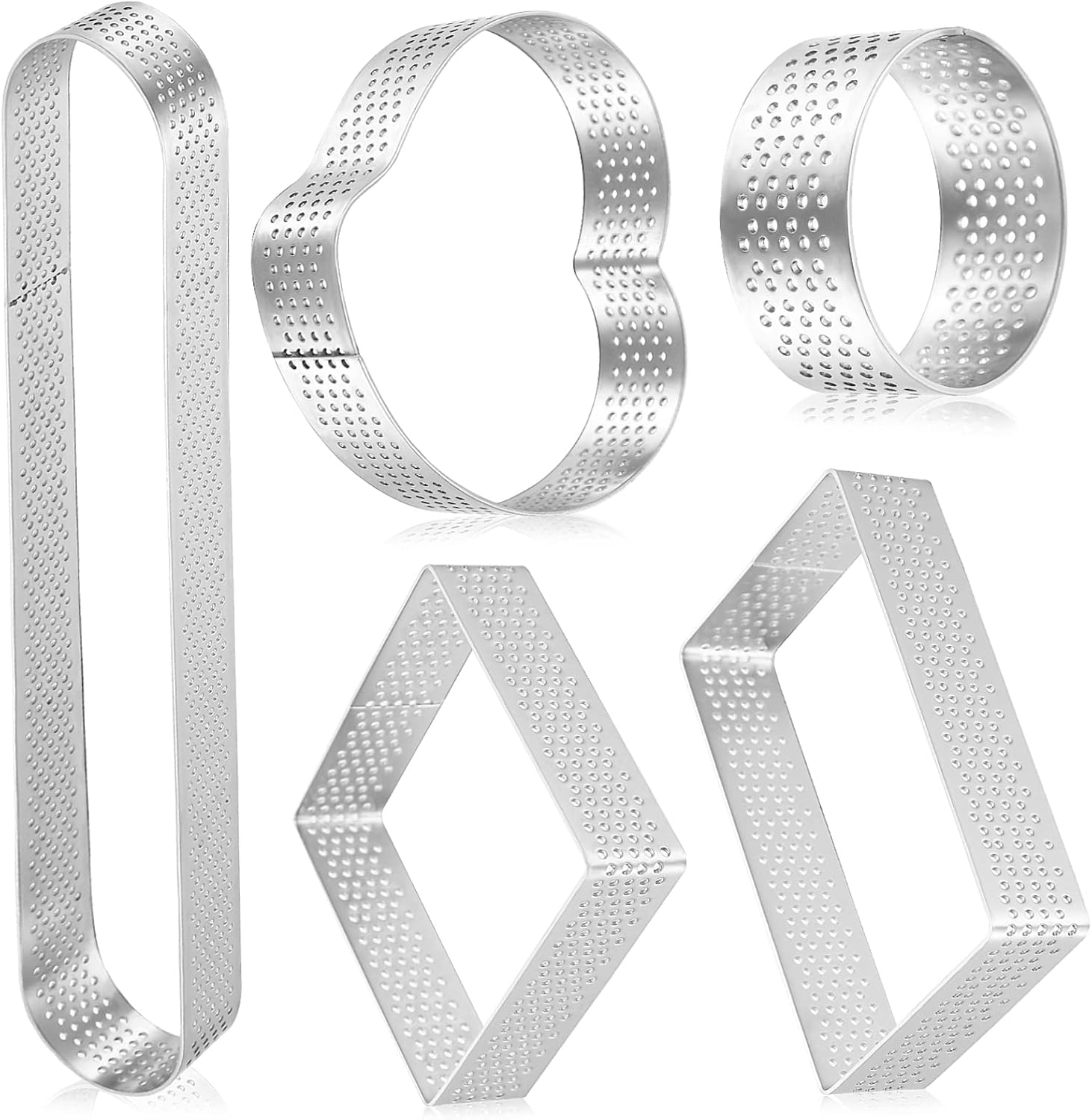 COLLBATH 5pcs Tart Ring Molds Non Stick Baking Molds Stainless Steel Perforated for Tart Pastry Versatile Use