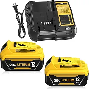 2 Packs 12000mAh Lithium Replacement for Dewalt 20V MAX Battery 12.0Ah and DCB107 Charger Combo Compatible with Dewalt 20V Battery DCB207 DCB206 DCB204 DCB200 DCB201 DCB203 Series Power Tool(Yellow)