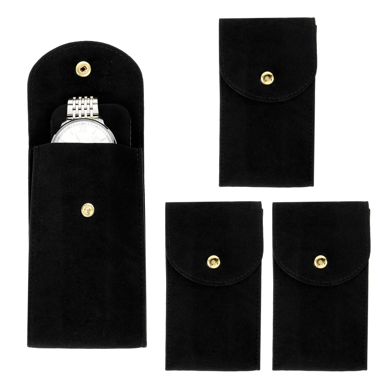 Pochette de rangement en velours pour montres PATIKIL Lot de 4 étuis de voyage noirs 13x7,1 cm