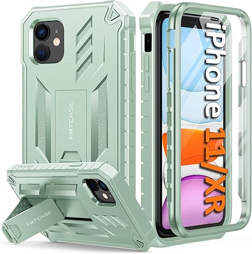 FNTCASE Funda para iPhone 11 funda para iPhone XR con soporte a prueba de golpes de grado militar, doble capa de protección completa, resistente