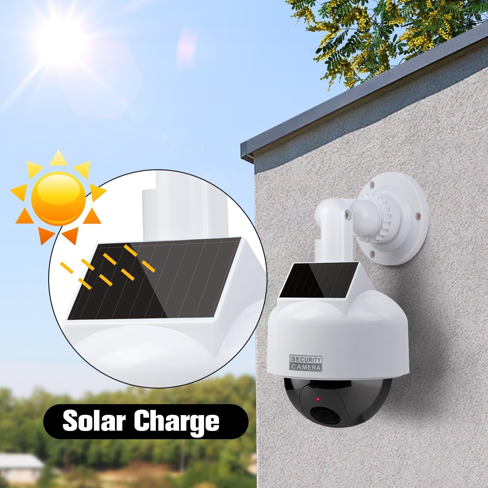 ERWEY Cámara Solar Falsa para Exteriores, cámara de Mentira con luz LED Parpadeante y Lente de cámara de vigilancia, cámara Falsa para Uso en Interiores y Exteriores