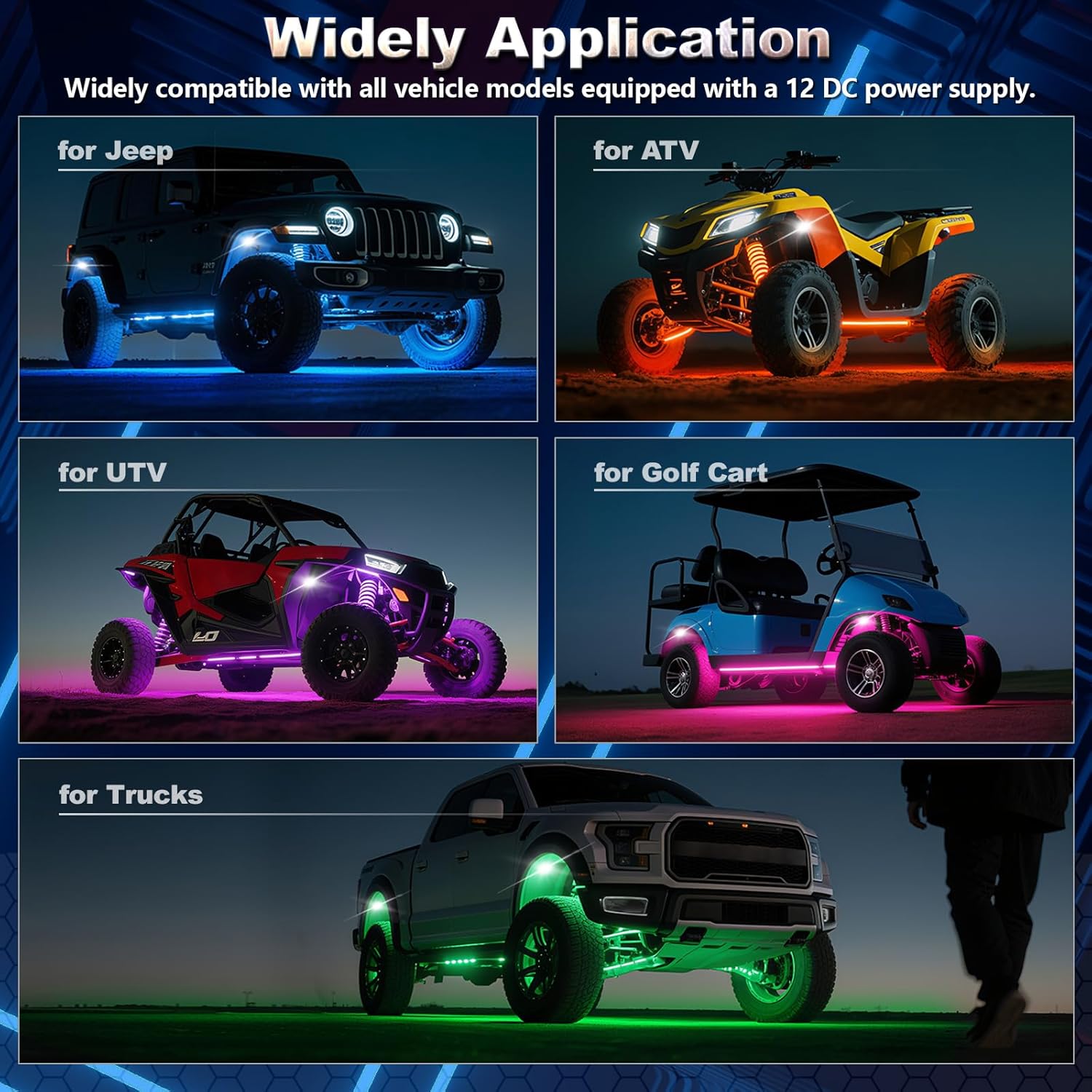 8 Pods Full Angle RGBW LED Rock Lights Kit, 6500K Pure White and RGB Underglow Kit for Jeeps Truck Golf Cart ATV UTV RZR Pickup, 12V Waterproof Underbody Light with APP/RF Control Sync Music