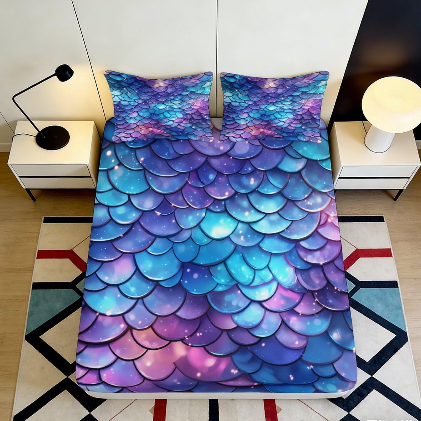 3D Printed Galaxy Starry Sky Fitted Sheet Microfiber Soft Breathable Cosmic Nebula Bed Cover for Bedroom Dormitory Guest Room Mattress Protection Decor 200x200x25cm