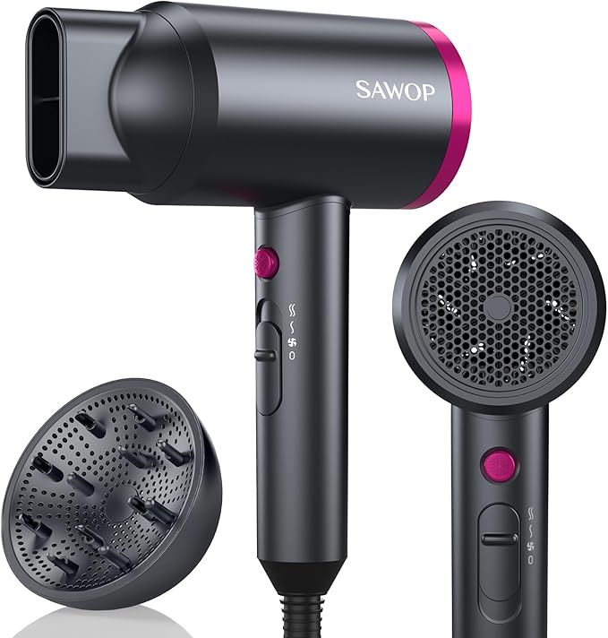 Secador Pelo Profesional SAWOP Hair Dryer Iones Negativos, Secador de Pelo de 1800W con Boquilla Para Secado Rápido