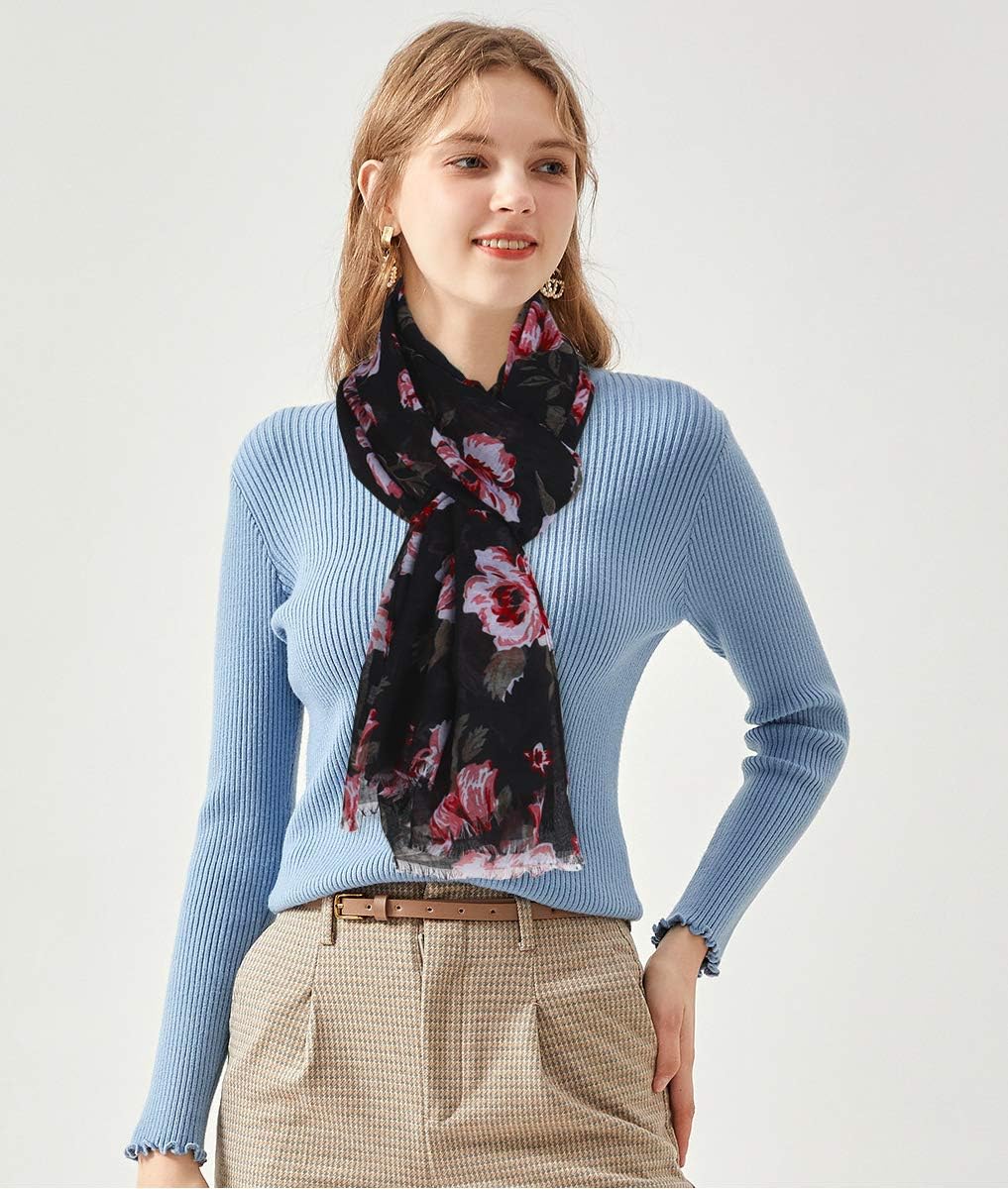 GERINLY Lightweight Floral Print Scarf