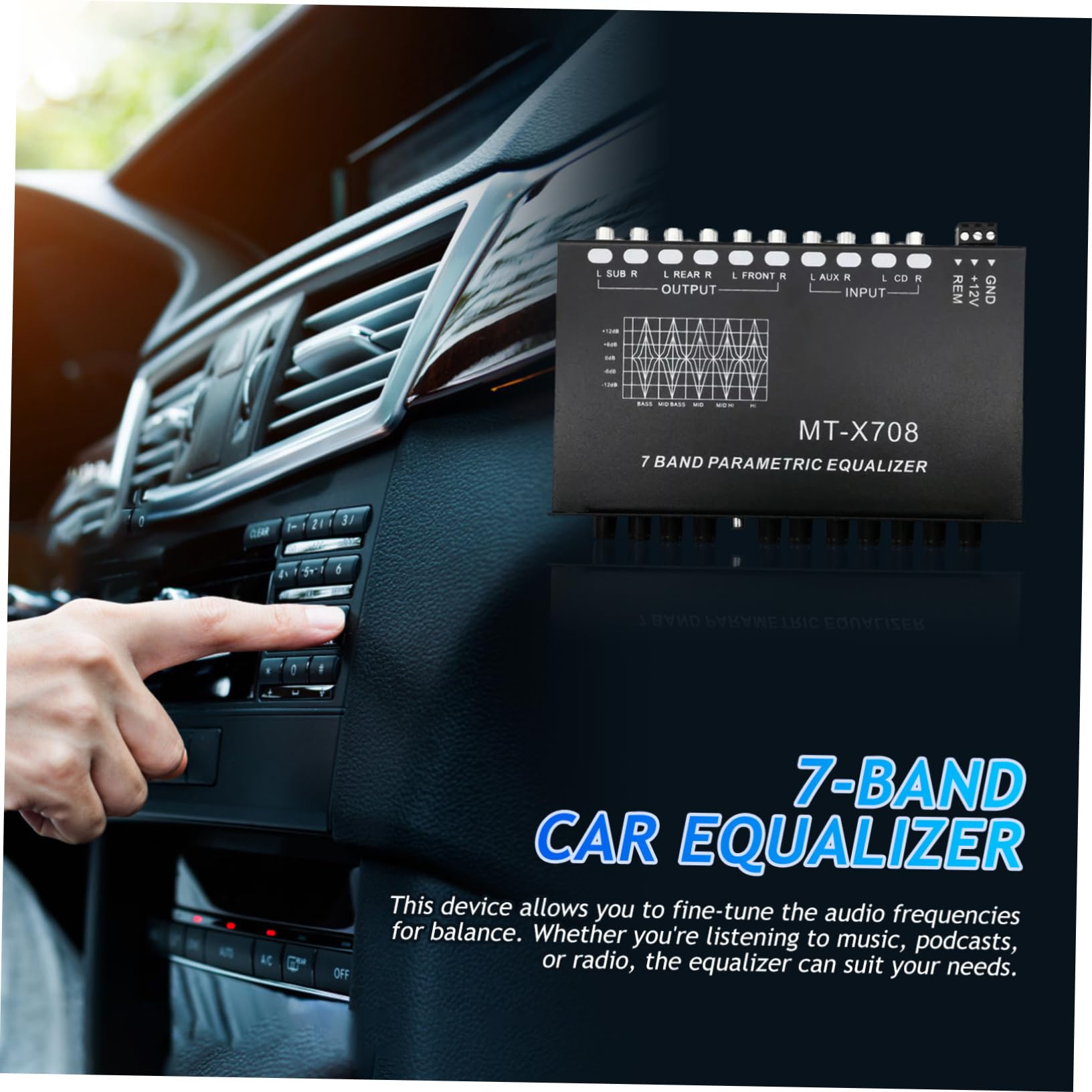 Ecualizador 12v de 7 Bandas para Audio de Coche Negro