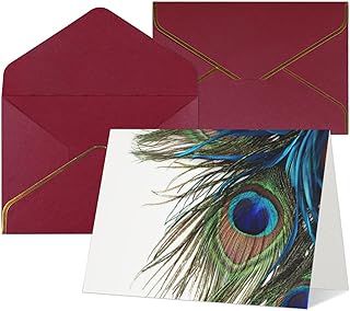 QQLADY peacock feather Greeting Cards with Envelopes Blank Birthday Card Mother's Day Card Christmas Halloween Wedding Blank Note Cards All Occasion Greeting Cards Thank You Cards