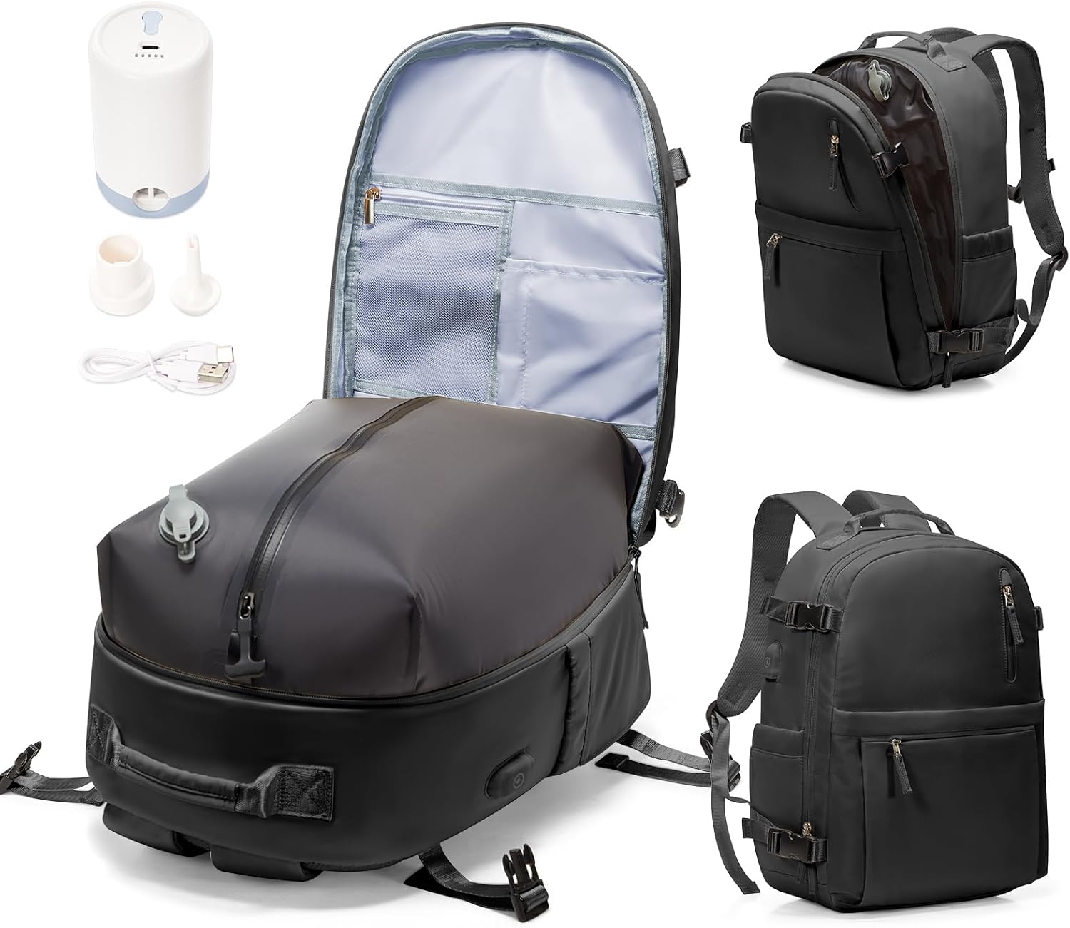 Vacuum Backpack Travel with Pump Women, Carry On Laptop Compression Backpacks Flight Approved, Mochila de Viaje Compresion al Vacio, Waterproof Travel Backpack with Vacuum System Men(black)