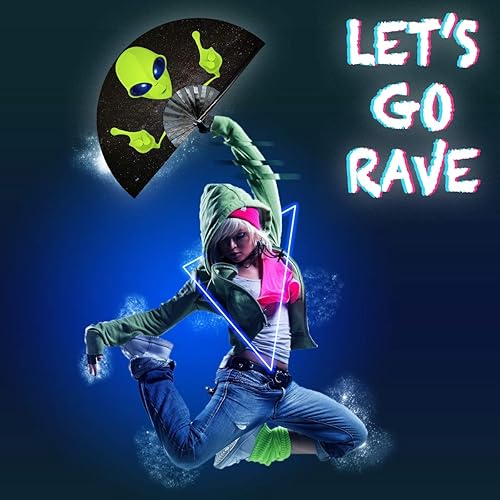 Miniatura 2 de OMyTea Pride Rainbow Fan - Ventilador de mano plegable grande para hombres y mujeres, para EDM, festival de música, club, evento, fiesta, baile,