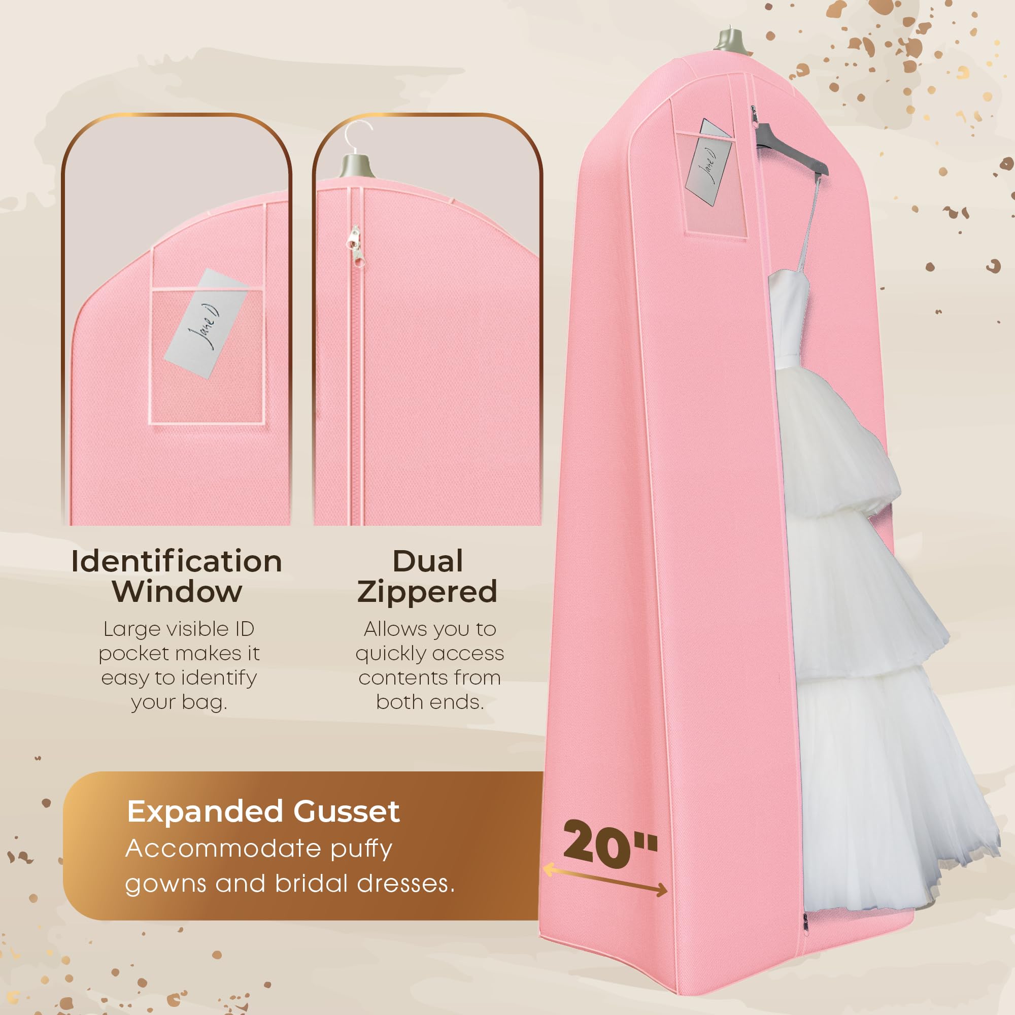 Bolsa reforzada para vestido de novia, para vestidos largos de fiesta, 72 pulgadas x 24 pulgadas, 20 pulgadas