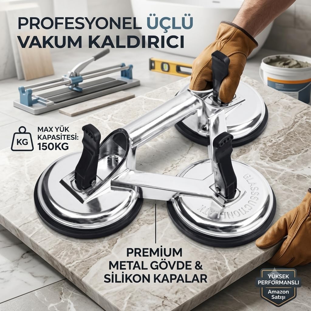 Alüminyum Üçlü Cam Vantuz, Profesyonel Cam Taşıma ve Kaldırma Aparatı