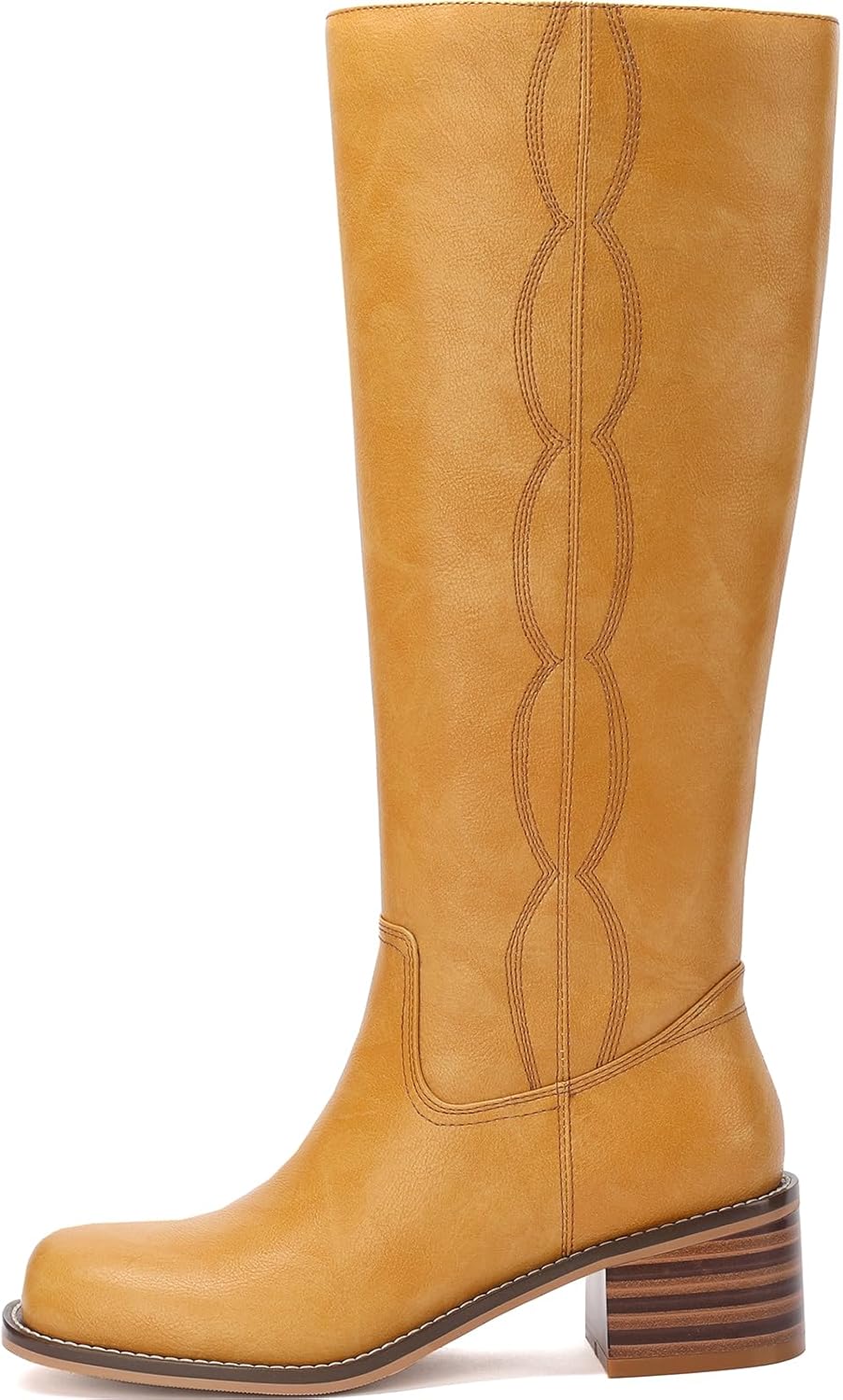 TEAIEUI Womens Knee High Boots Square Toe Chunky Block Heel Long Boots Comfortable Low Heel Boots Wide Calf Riding Tall Boots for Women