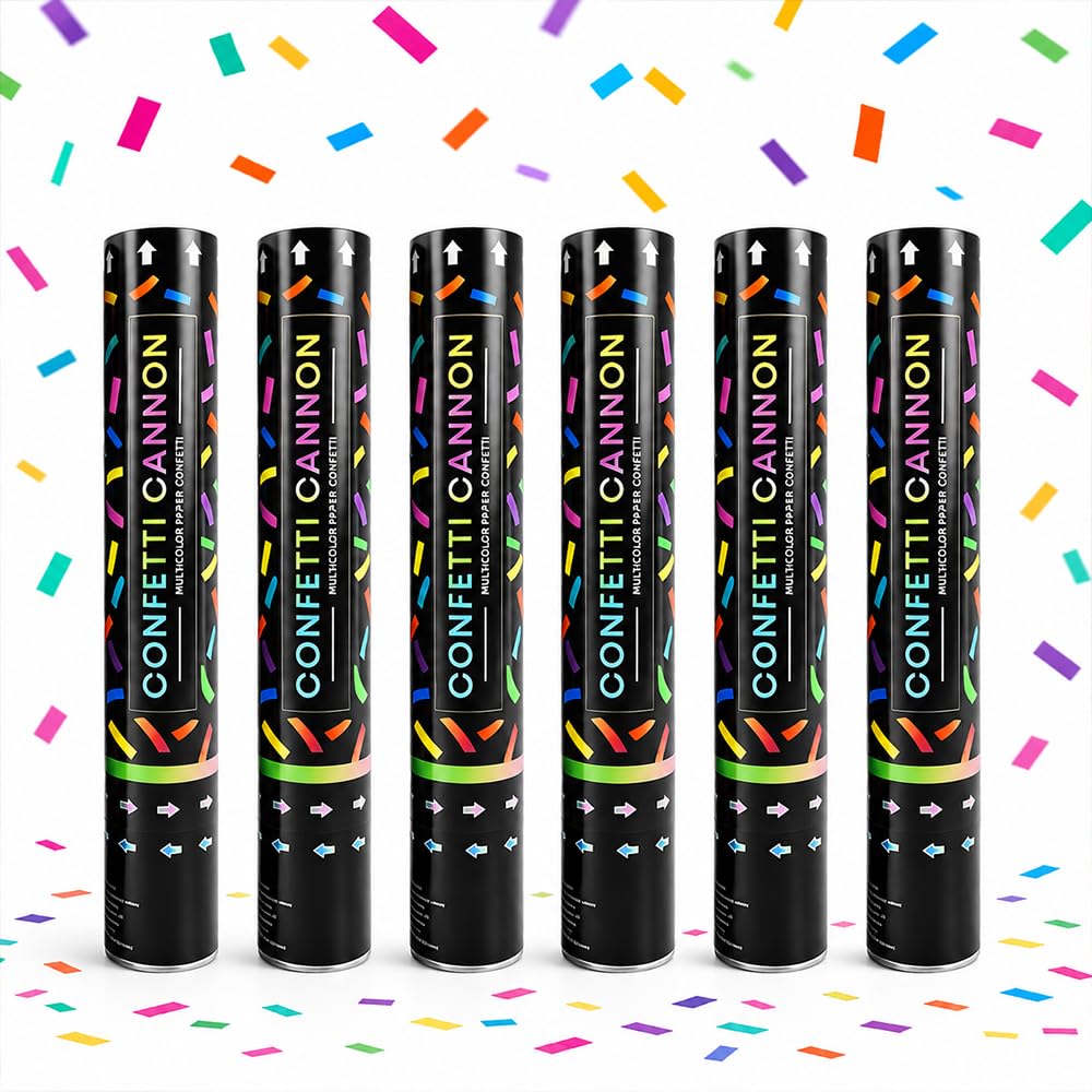 HOVCEH 6Pcs 30cm Confetti Cannons Biodegradable, Multicolor Confetti Cannon, Biodegradable Confetti, Party Poppers Birthday, Confetti Biodegradable for Wedding Anniversary Graduation Christmas