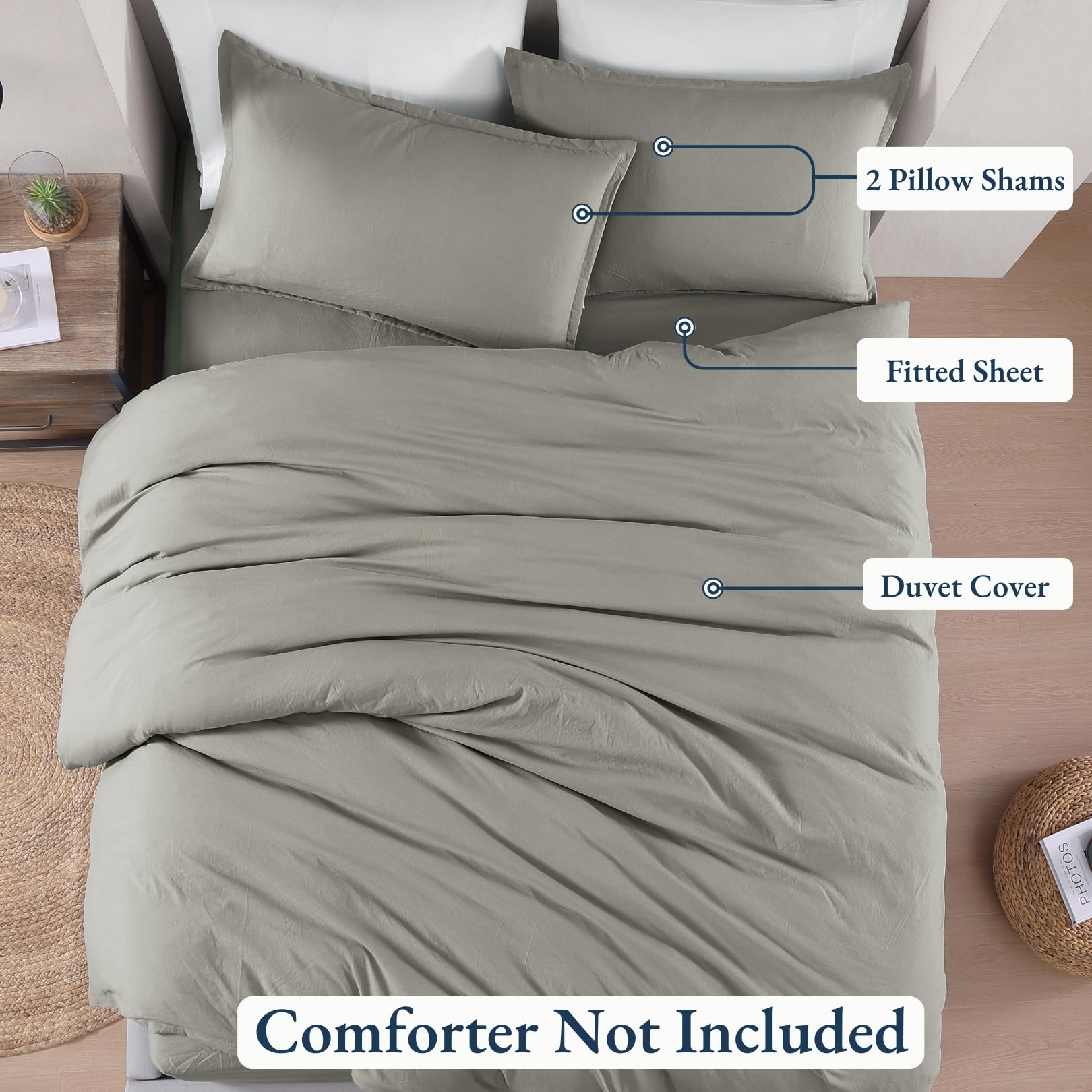 LANE LINEN 4-Piece Super King Bedding Set - Pre-Washed Microfiber Duvet Cover, Fitted Sheet, and Pillowcase - Cozy and Durable (Silver) - Image 3