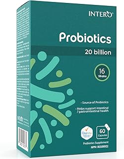 INTERO Probiotics Capsules with Prebiotic, 20 Billion 16 Strains, Intestinal Support and Gastrointestinal Health, Adult Supplement for Men and Women, 60 Day Supply - 60 Capsules