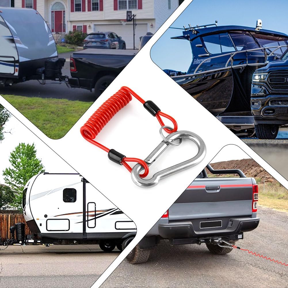 Trailer Breakaway Cable with Stainless Steel Carabiner 6ft Upgrade Heavy Duty Trailer Brake Cable Spring Towing Coiled Wire with Clip for RV Trailer Emergency - Image 8