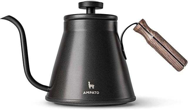 Pour Over Kettle - AMPATO Gooseneck Kettle with Thermometer - Barista Quality - Triple Layered Stainless Steel Bottom for Drip Coffee and Tea Brewing on all Stovetops - 36 floz