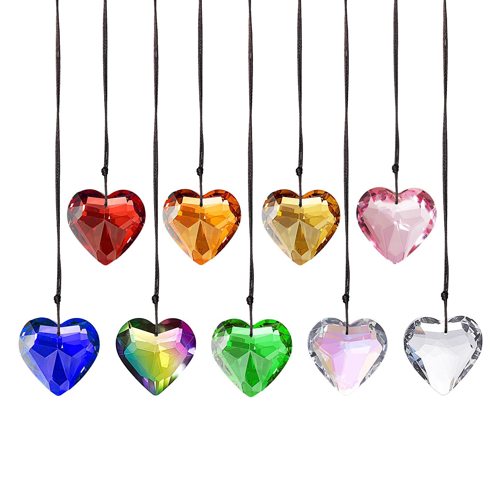 Attrape-soleil en cristal coloré Lot de 9 pendentifs en cœur pour la décoration de fenêtre