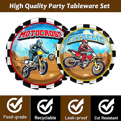 Miniatura 4 de 96 piezas de suministros para fiesta de cumpleaños de motocross platos de fiesta temática de motocicleta decoraciones de servilletas recuerdos de