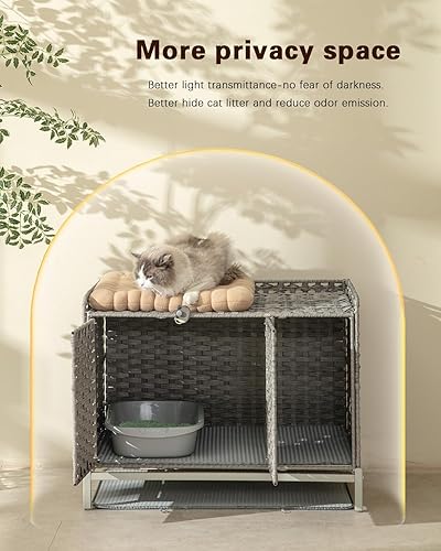Miniatura 4 de KUREEISE Caja de arena para gatos, mueble de caja de arena para gatos con alfombrilla de arena para gatos, casa tejida a mano para gatos con patas