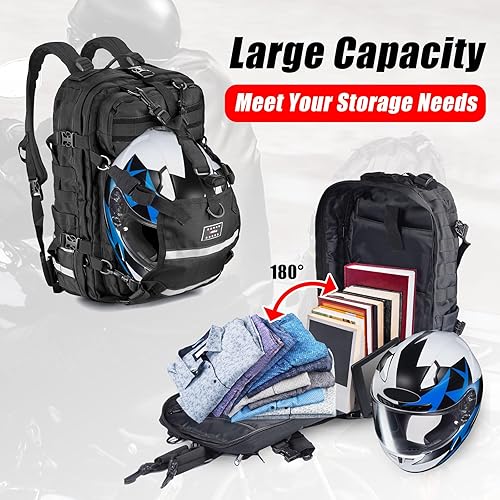 Miniatura 4 de Goldfire Mochila para casco de motocicleta para hombre, expandible de 30 L, gran capacidad, impermeable, mochila de motocicleta para senderismo, al