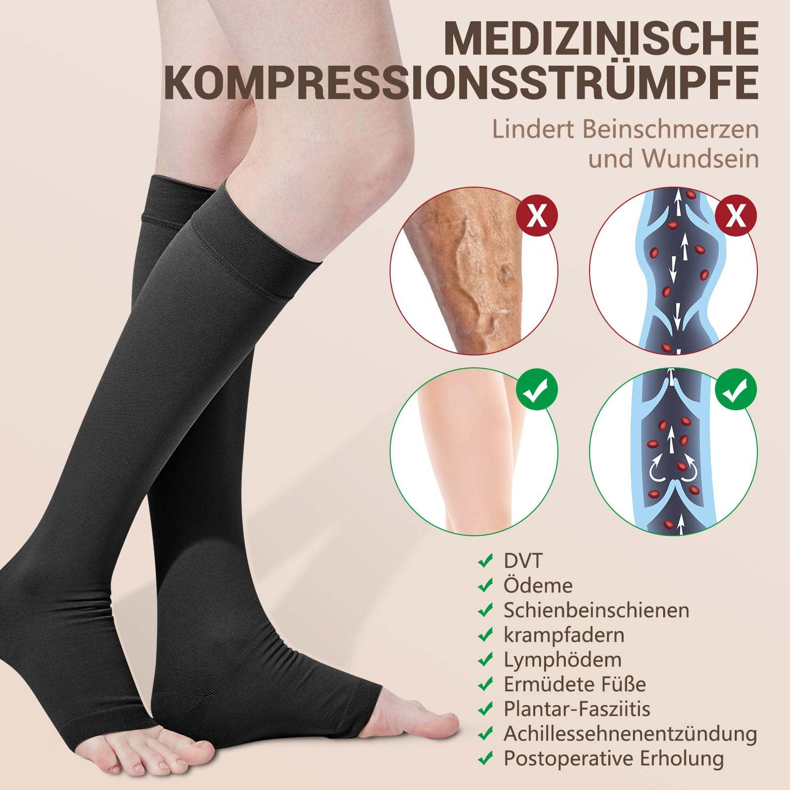 Pończochy uciskowe dla kobiet i mężczyzn, 20-30 mmHg, podkolanówki z otwartym czubkiem, stopniowe wsparcie, do jazdy na rowerze, biegania, żylaków, obrzęków