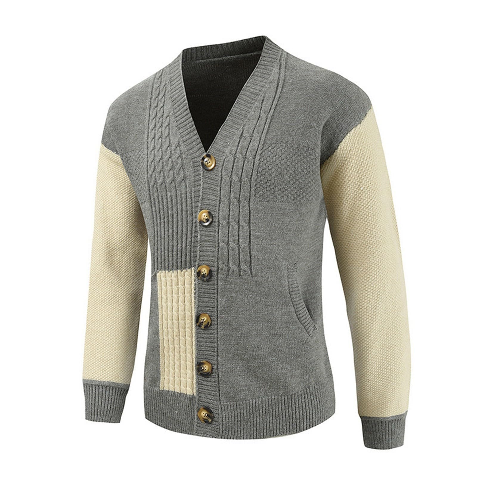 Genérico Cardigan Punto Hombre, Botones Chaqueta Hombre Color Sólido Botones Moda Jersey Solapa Chaqueta Cálida Informal Cómodo Elegante Outwear Top Suéter Otoño Invierno