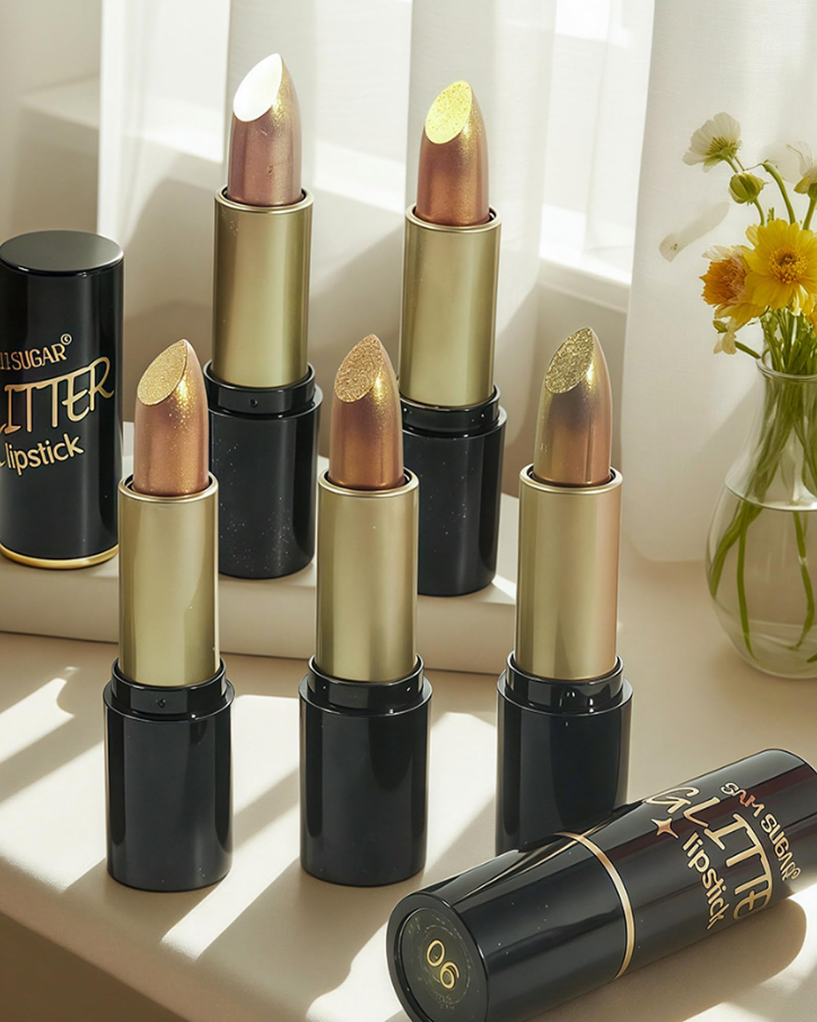6-teiliges metallisches Glitzer-Lippenstift-Set, funkelnder schimmernder Lippenstift, hochpigmentierter Lipgloss für Frauen, Diamant-glänzend, langlebig, 24 Stunden wasserdicht, antihaftbeschichtet