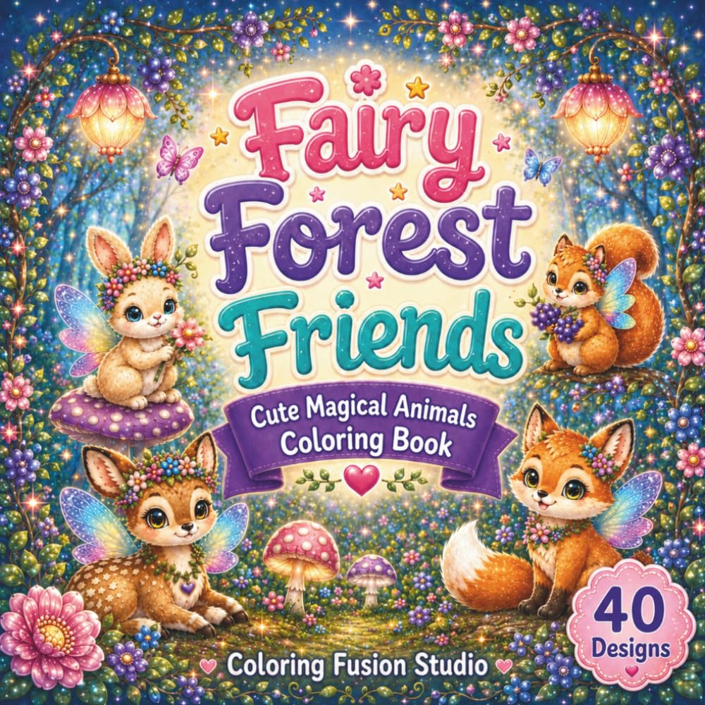 Fairy Forest Friends: A Cute Coloring Book with Magical Animals, Fairy Wings, Flowers, and Enchanted Forest Scenes
