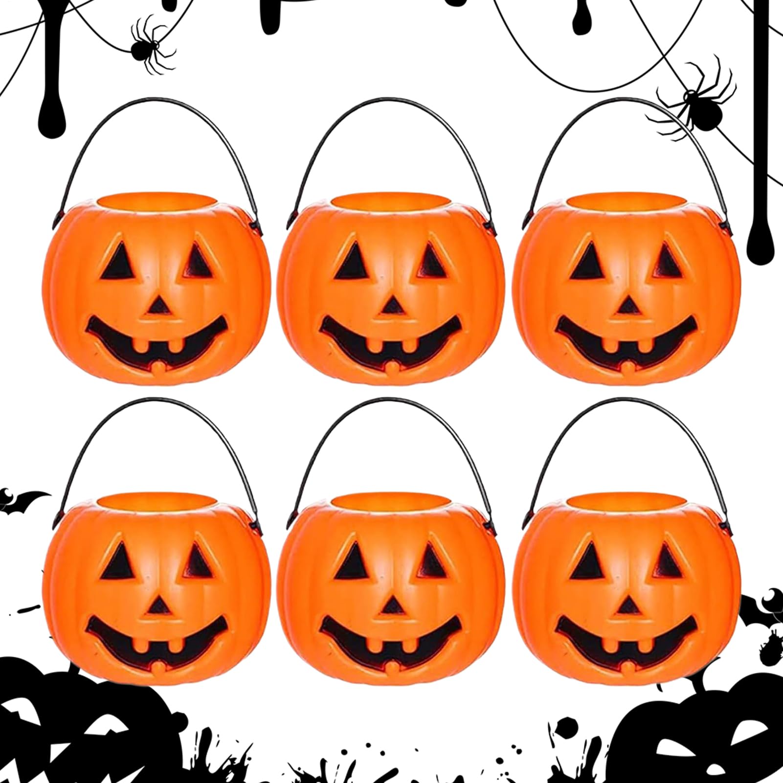Dyniowe Wiaderko Przenośne Dekoracyjne Słoiki Do Przechowywania Z Duchem | 6 Sztuk Koszyków Halloween Cukierek Albo Psikus Dla Dzieci Rodziny Szkoły Biura Salonu Sypialni Przyjęć