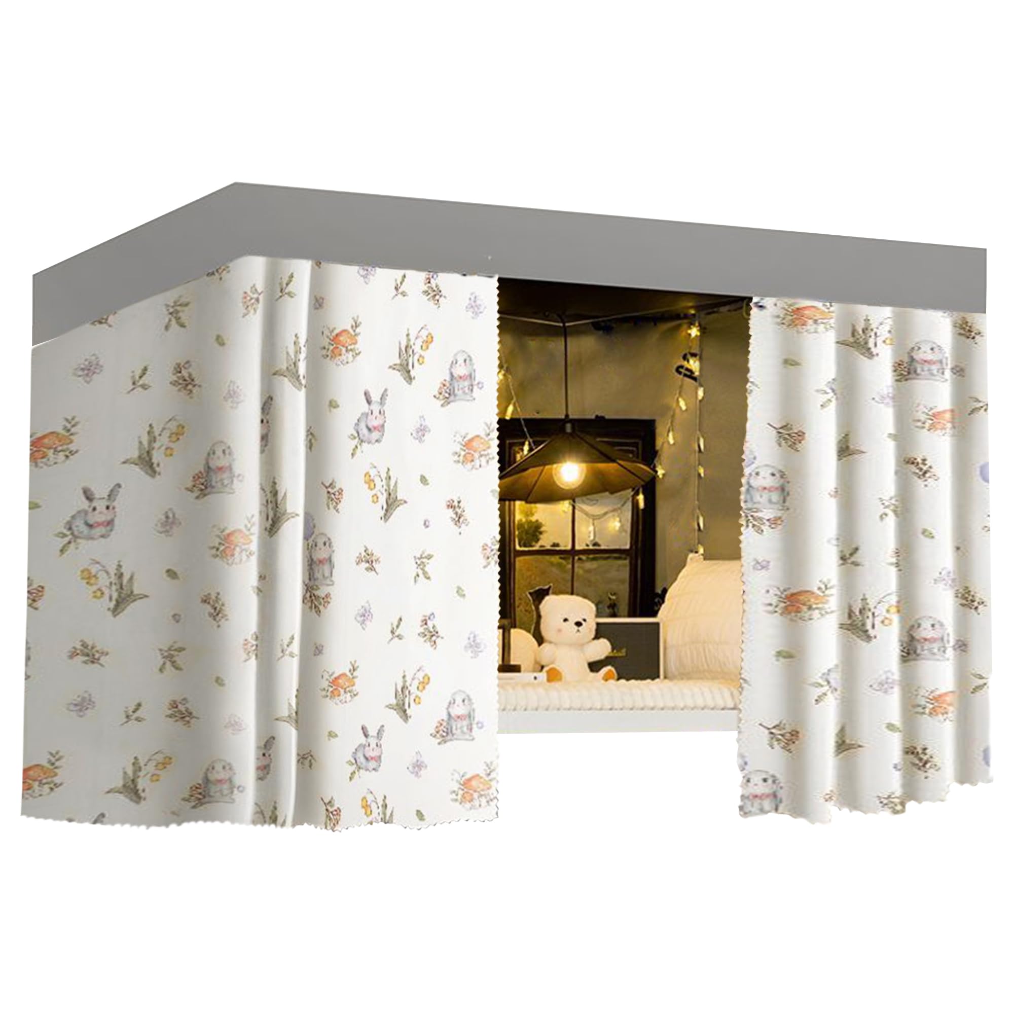 Cute Bottom Bunk Bed Curtain Student Dormitory Blackout Cloth Mosquito Nets Bedding Tent Bed Canopy Single Sleeper, Rabbit