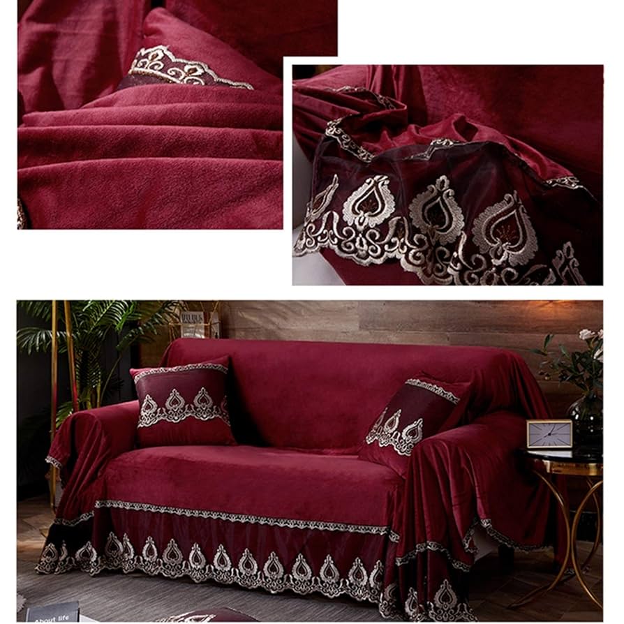 ベロア レースの縁取り多機能 マルチクロス カーペット マルチカバ3人掛67 Amazon｜ソファカバー ベロア 無地 防汚 ワインレッド 防塵
