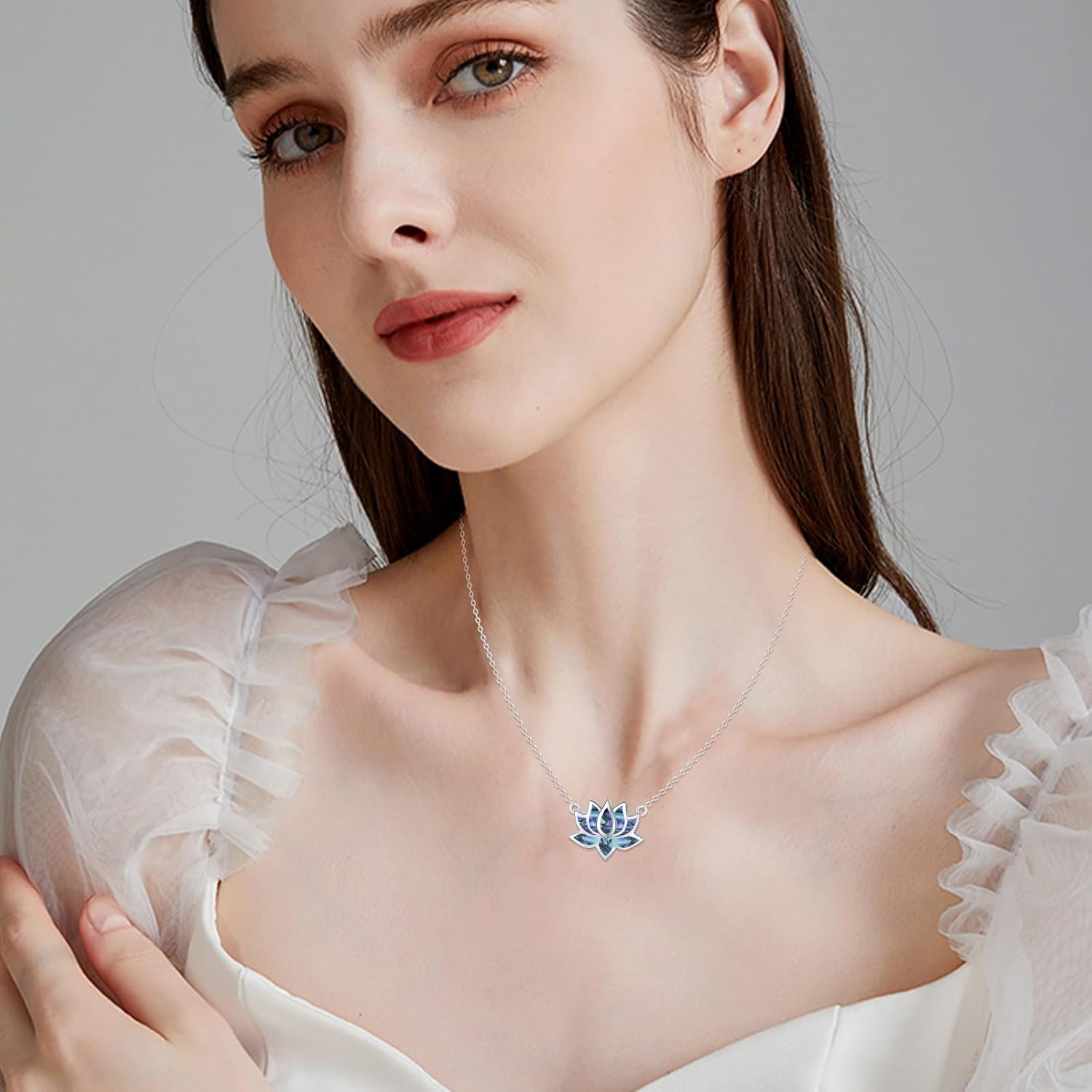 CUOKA MIRACLE Lotus Necklace 925 Sterling Silver Opal Pendant Necklace Lotus Flower Necklace Yoga Necklace Gift for Women Mom - Image 3