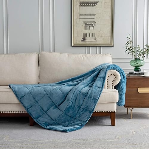 Miniatura 6 de Uttermara Manta con peso de forro polar Sherpa de 12 libras para niños y adultos, forro polar ultrasuave y sherpa unicolor, manta de felpa acogedora