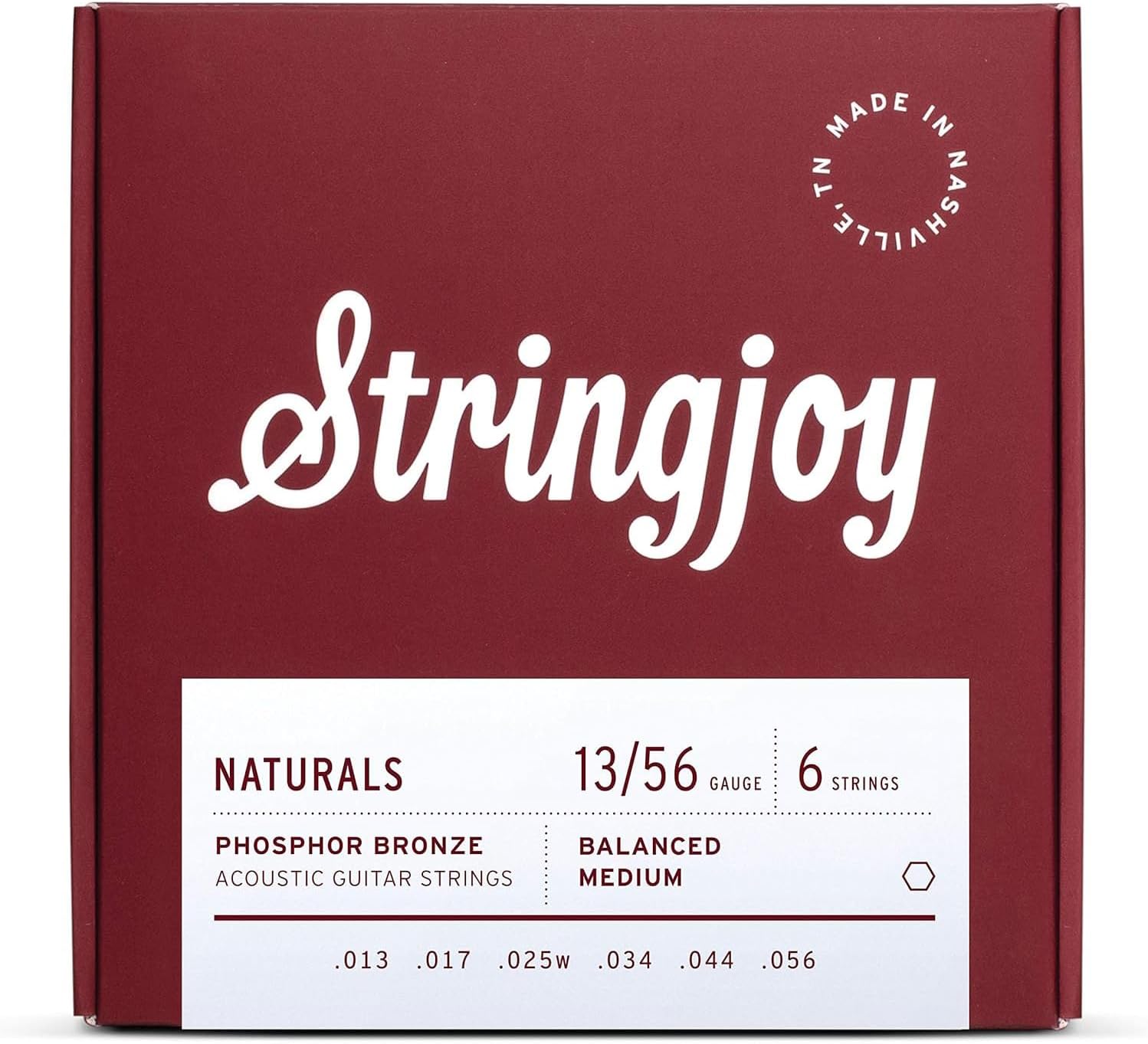 Stringjoy Naturals 13-56 Balanced Medium Gauge guitar strings – Phosphor Bronze Acoustic Guitar Strings - Powerful Tone and Balanced Feel, Acoustic 6 String Set, 1-Pack