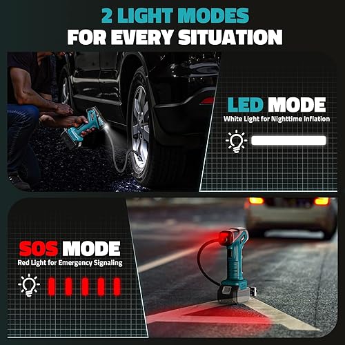 Miniatura 6 de Inflador de Neumáticos Portátil Compresor de Aire de 150 PSI: Bomba de Aire Inalámbrica Compatible con Batería Makita de 18 V - Bomba de Aire