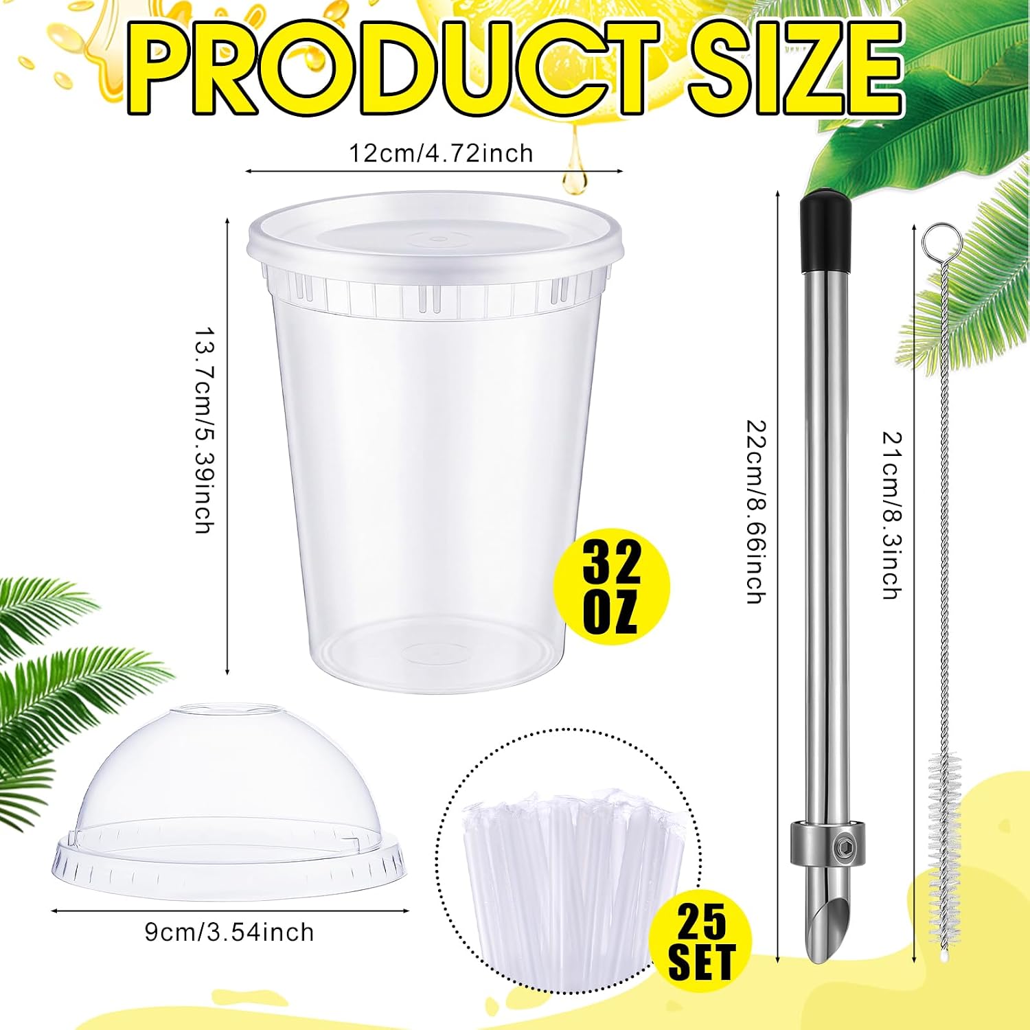 Reallnaive 24 set Lemonade cups with Candy on Top Lemonade Cups with Punch Lids Straws and Candy Holder Toppers Fun Summer Party Favors for Lemon Stands Carnivals Birthday Events