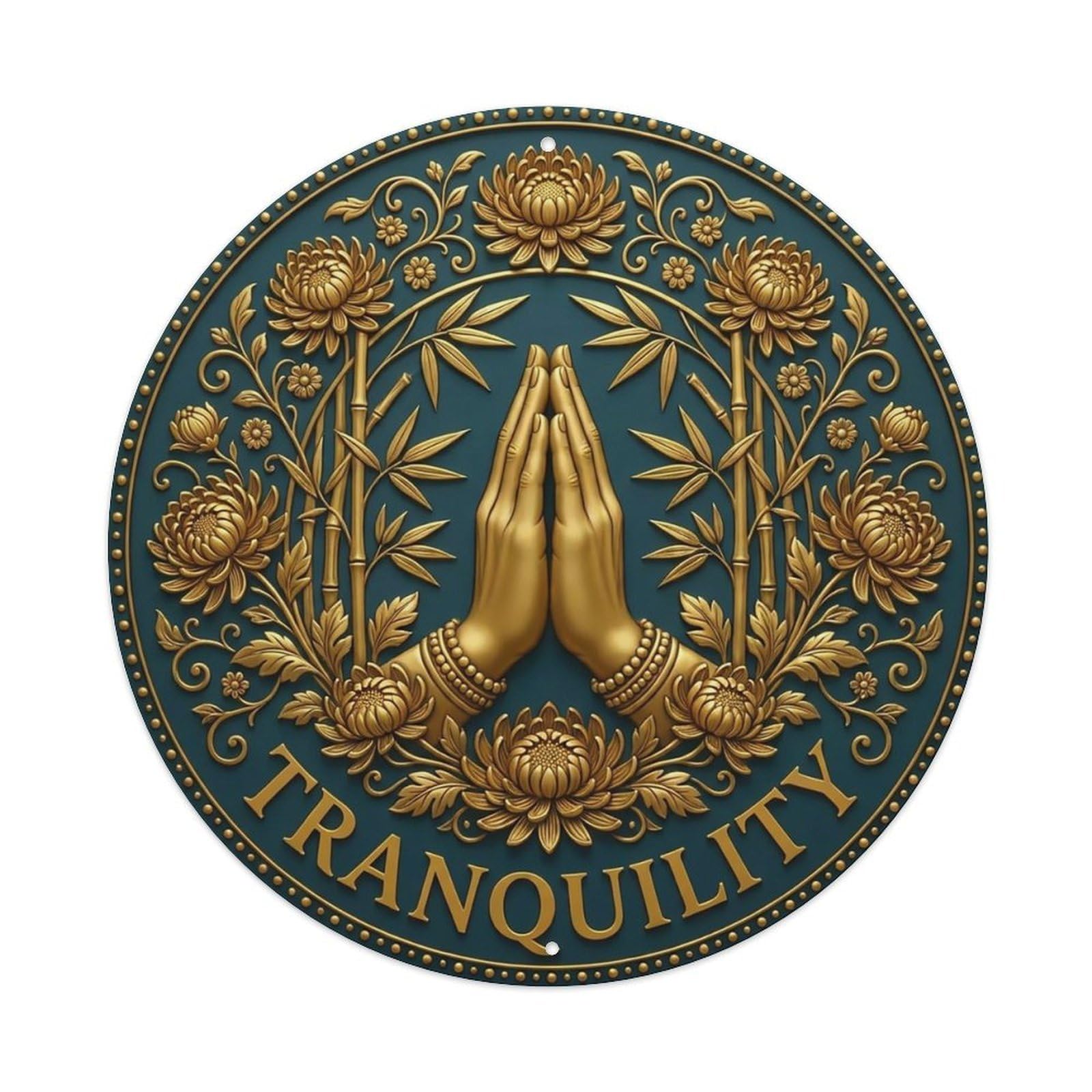 Vintage Namaste Praying Hands Tranquility Flower Zen Yoga Metal Tin Sign